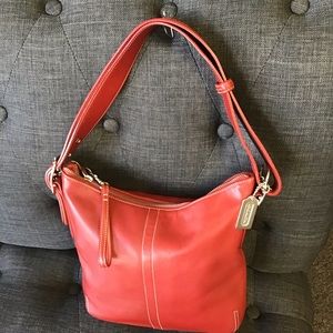 Coach Legacy Slim Crossbody Duffle Purse bag Red Leather w Silver metal hangtag